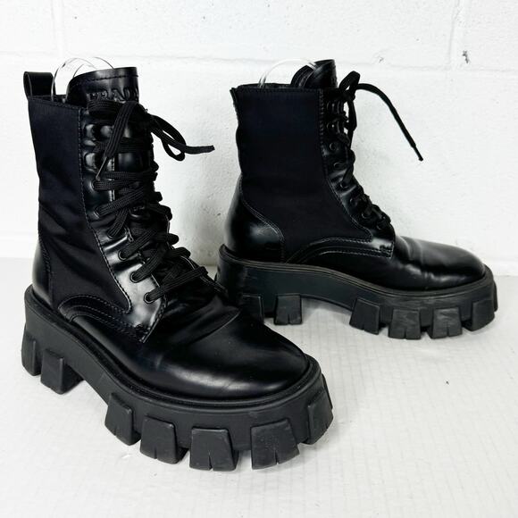 Prada Shoes - PRADA COA Monolith Lug Sole Combat Boots Womens size 37 Leather Nylon Moto